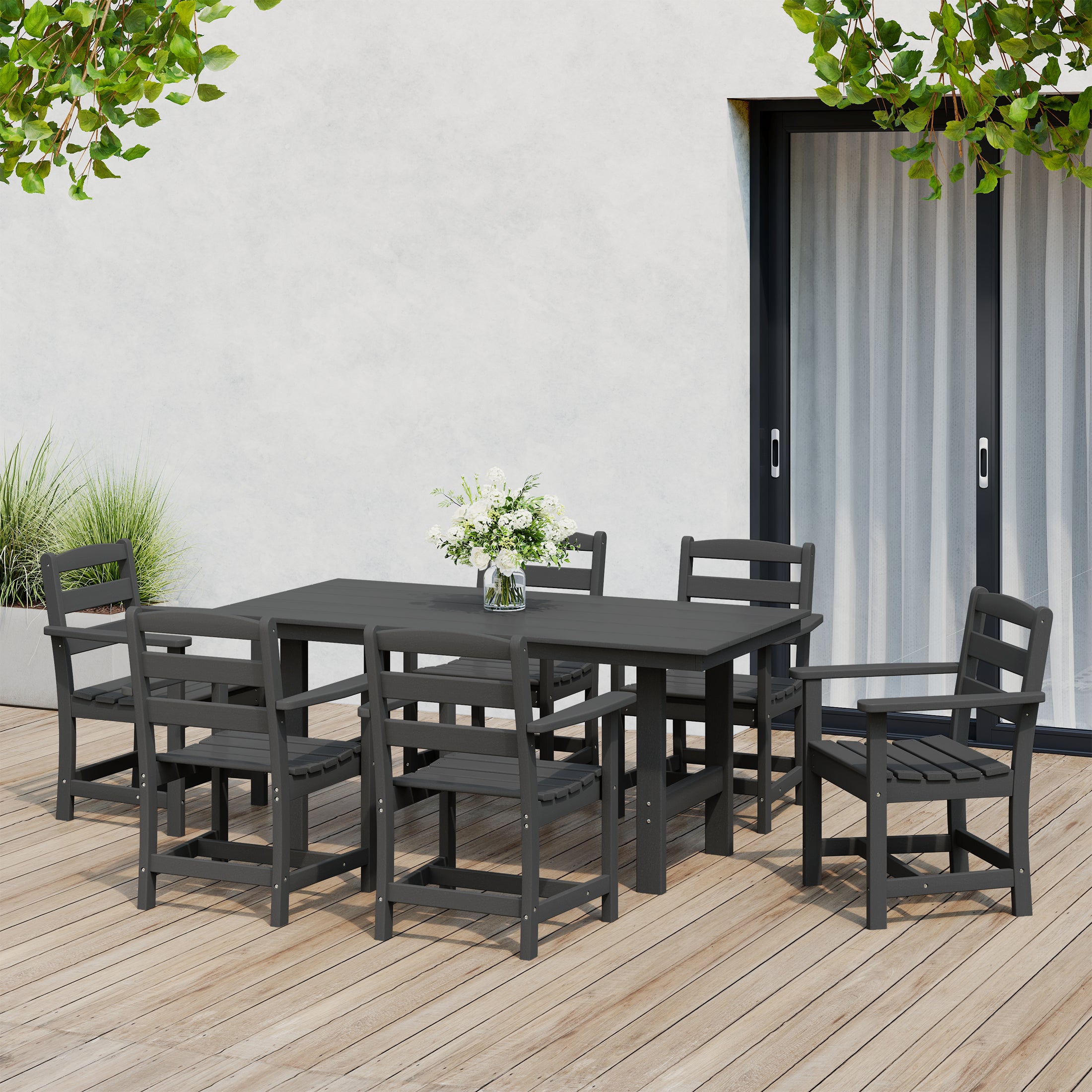 Ashore 7-Piece HDPE Outdoor Rectangular Patio Dining Table Set