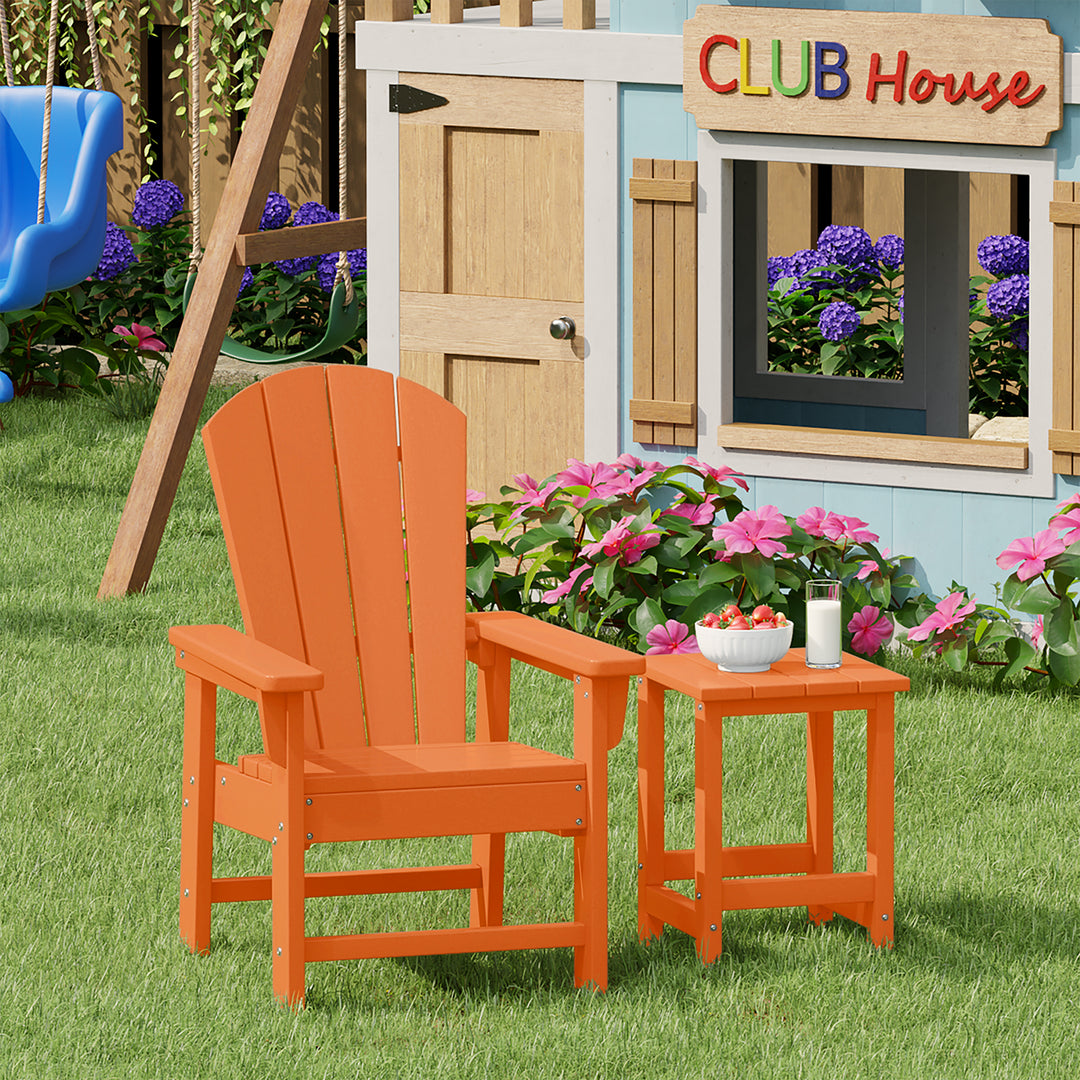 Malibu 2-Piece Kids Outdoor HDPE Adirondack Chair With Square Side Table Set