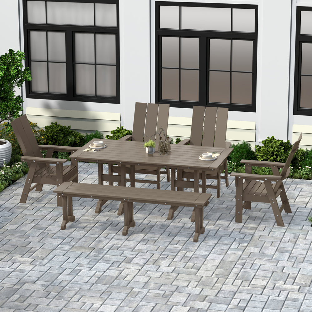 Ashore 6 Piece Outdoor Patio Dining Table and Armchair Dining Bench Set