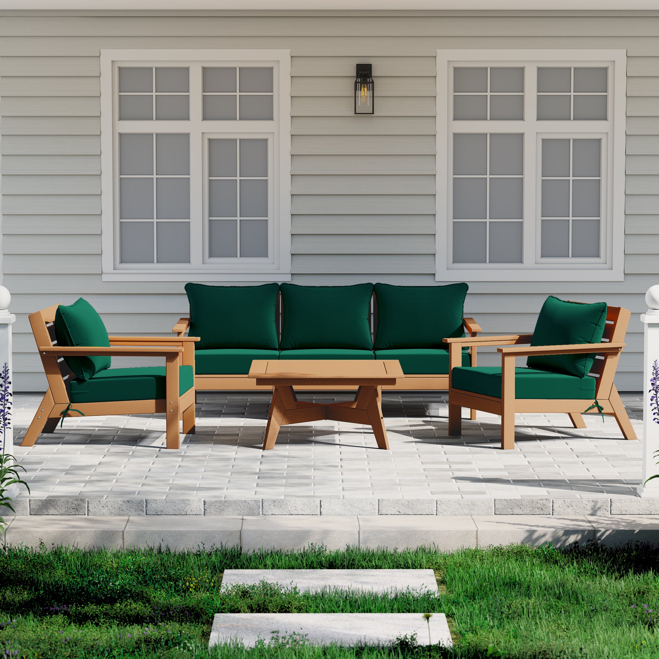 Avalon Outdoor 6-Piece Modular Sectional Patio Furniture Sofa Set in Teak Color Frame