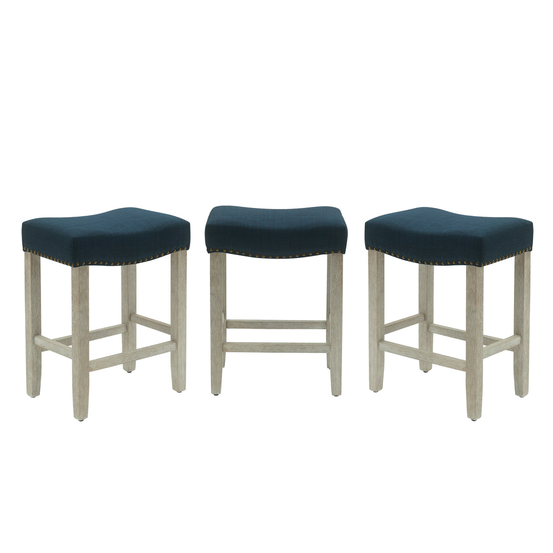 Lenox 24" Upholstered Saddle Seat Antique Gray Counter Stool (Set of 3)