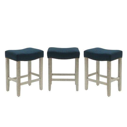 Lenox 24" Upholstered Saddle Seat Antique Gray Counter Stool (Set of 3)