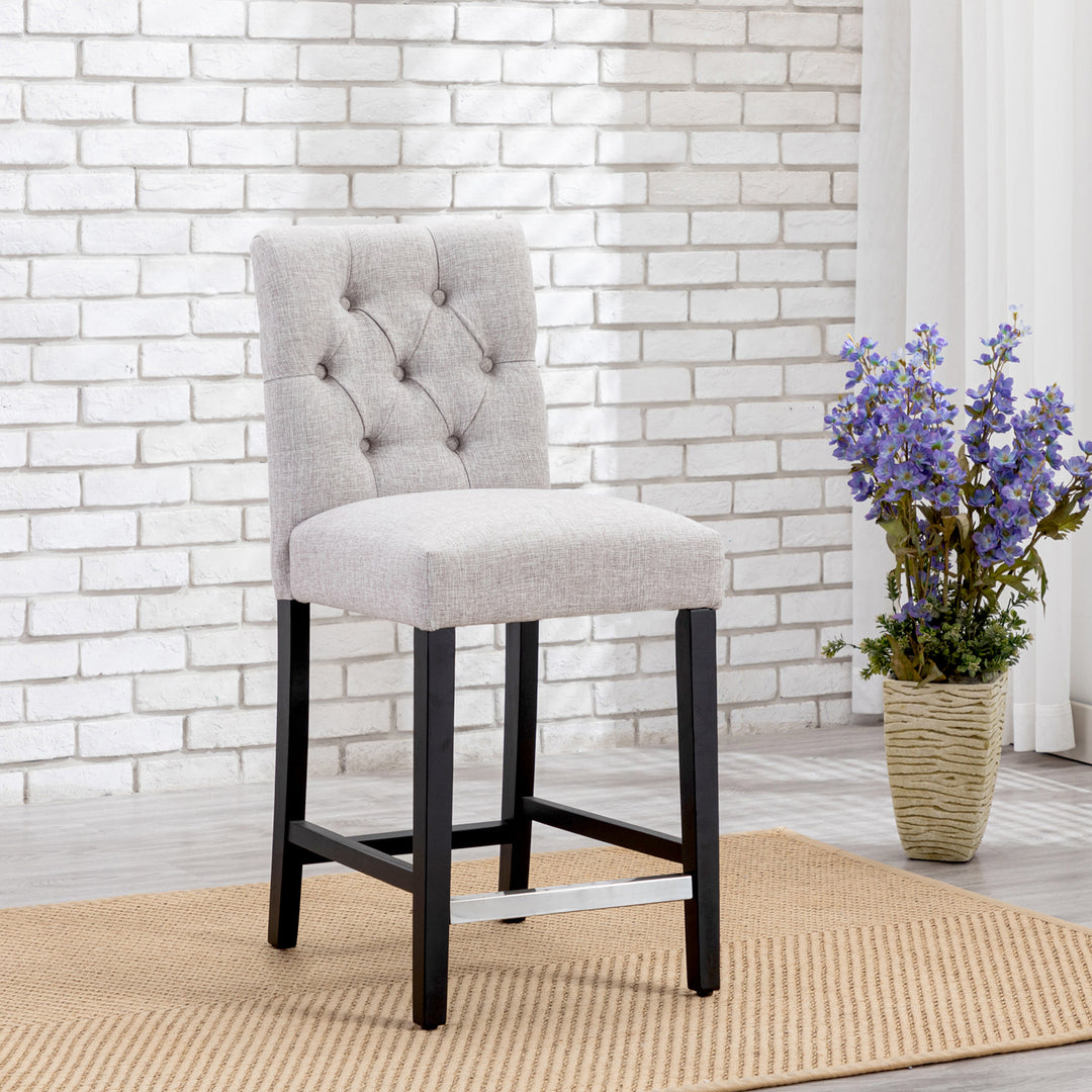 Hayes 24" Linen Fabric Tufted Counter Stool,Black