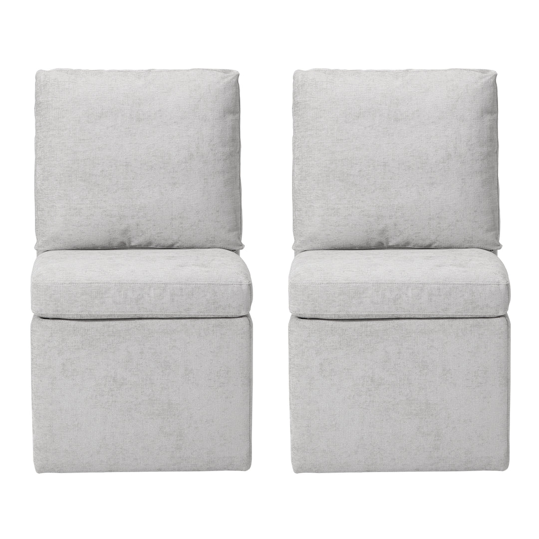 Soho Modern Upholstered Chenille Armless Dining Chairs With Casters (Set of 2)