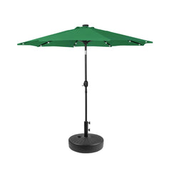 Cyrus 9 ft. Patio Solar Power LED lights Market Umbrella with Black color round free standing weight base kit