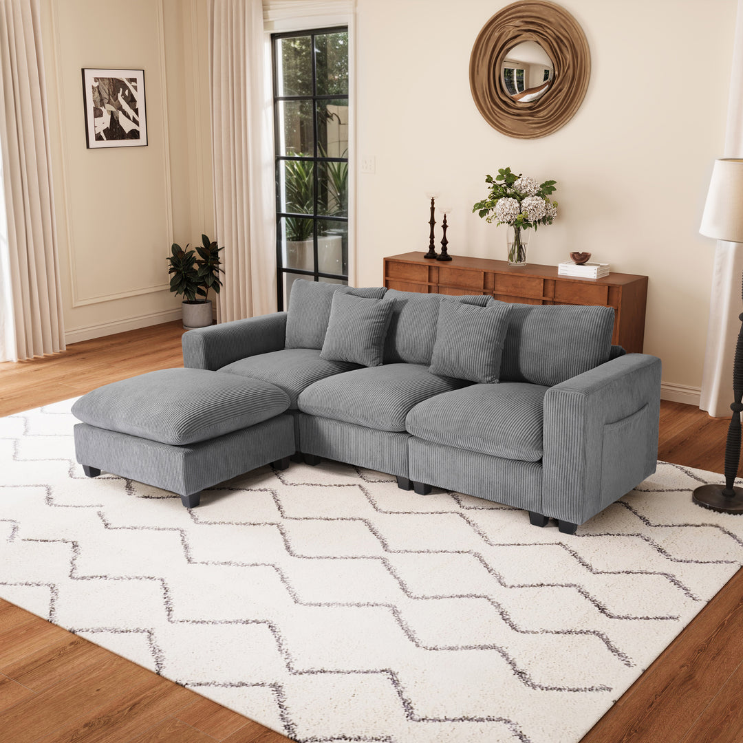 Hearthside 99" Modular Corduroy L-Shaped Sectional Sofa and Chaise With USB/Type-C Ports and Side Pockets