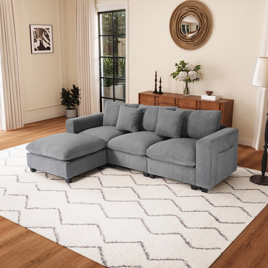 Hearthside 99" Modular Corduroy L-Shaped Sectional Sofa and Chaise With USB/Type-C Ports and Side Pockets