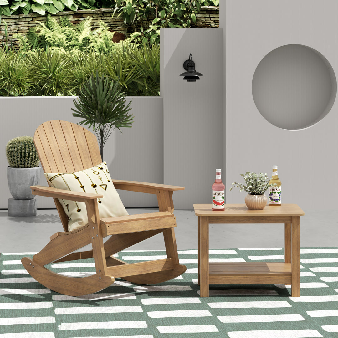 Tuscany HIPS 2-Piece Outdoor Rocking Adirondack Chair With Side Table Set