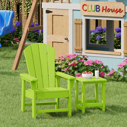 Malibu 2-Piece Kids Outdoor HDPE Adirondack Chair With Square Side Table Set