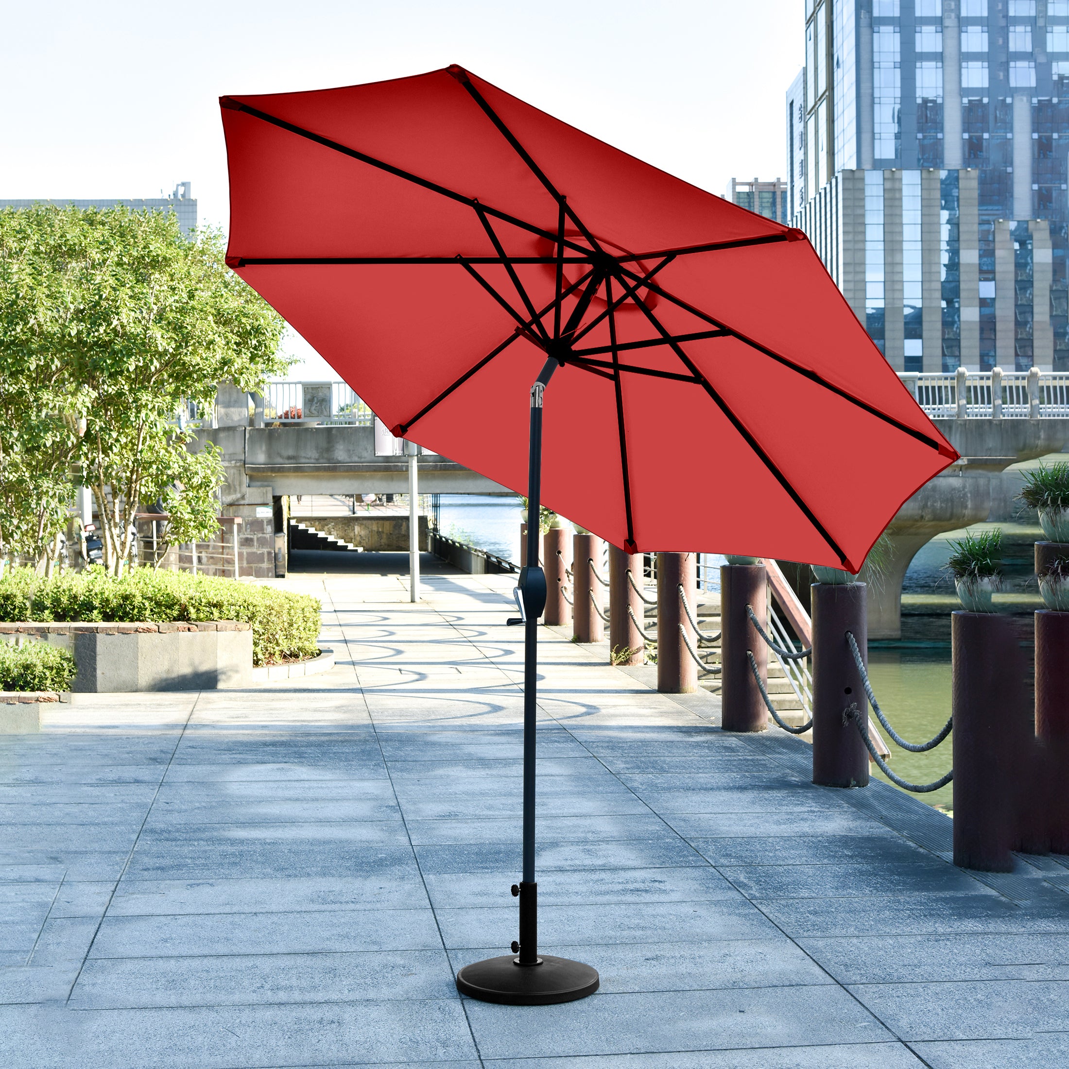 WestinTrends 9 Ft Outdoor Patio Market Table Umbrella with Round Resin Base, Gray