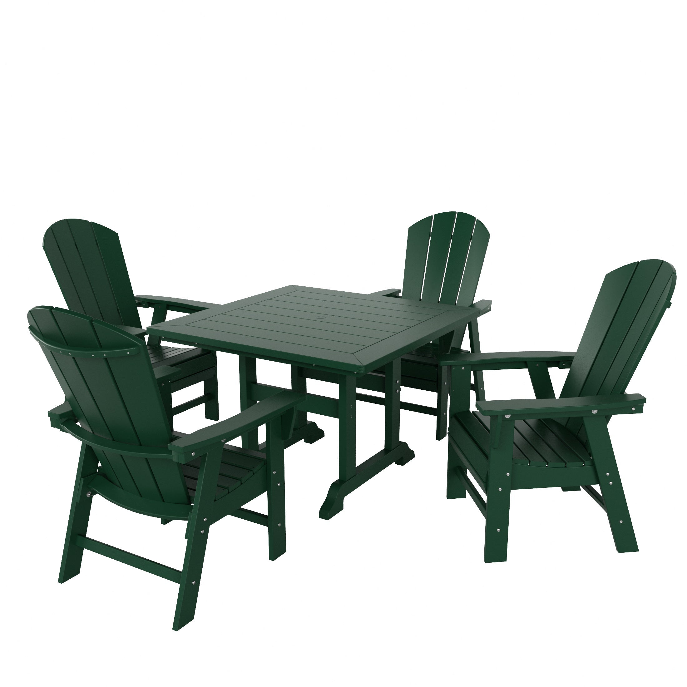 Malibu 5 Piece Outdoor Patio Dining Square Table and Curved Back Armchair Set