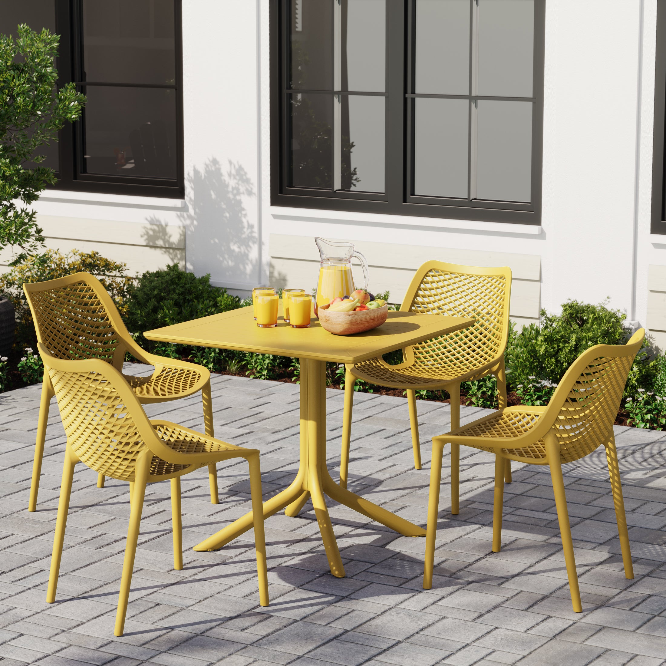 Playa 5-Piece Resin Square Patio Dining Table Set with Stackable Patio Dining Chairs