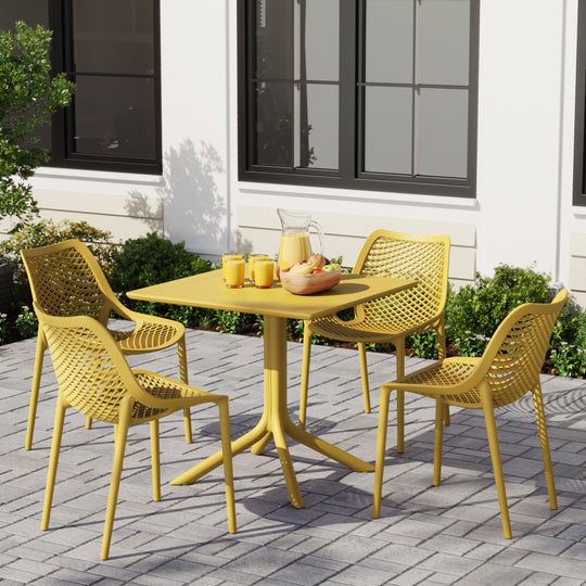 Playa 5-Piece Resin Square Patio Dining Table Set with Stackable Patio Dining Chairs