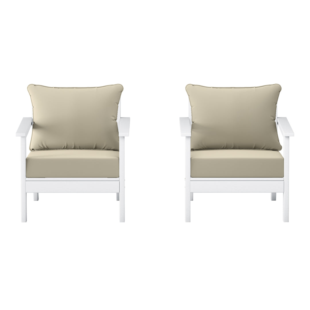 Avalon Outdoor Modern HDPE Patio Club Chairs with Deep Seat Cushions (Set of 2)