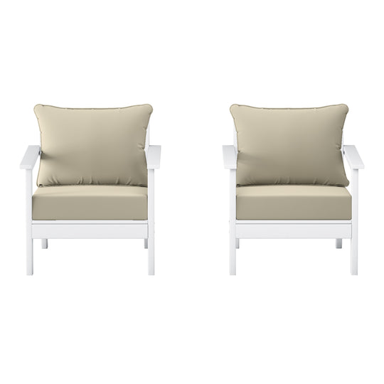 Avalon Outdoor Modern HDPE Patio Club Chairs with Deep Seat Cushions (Set of 2)