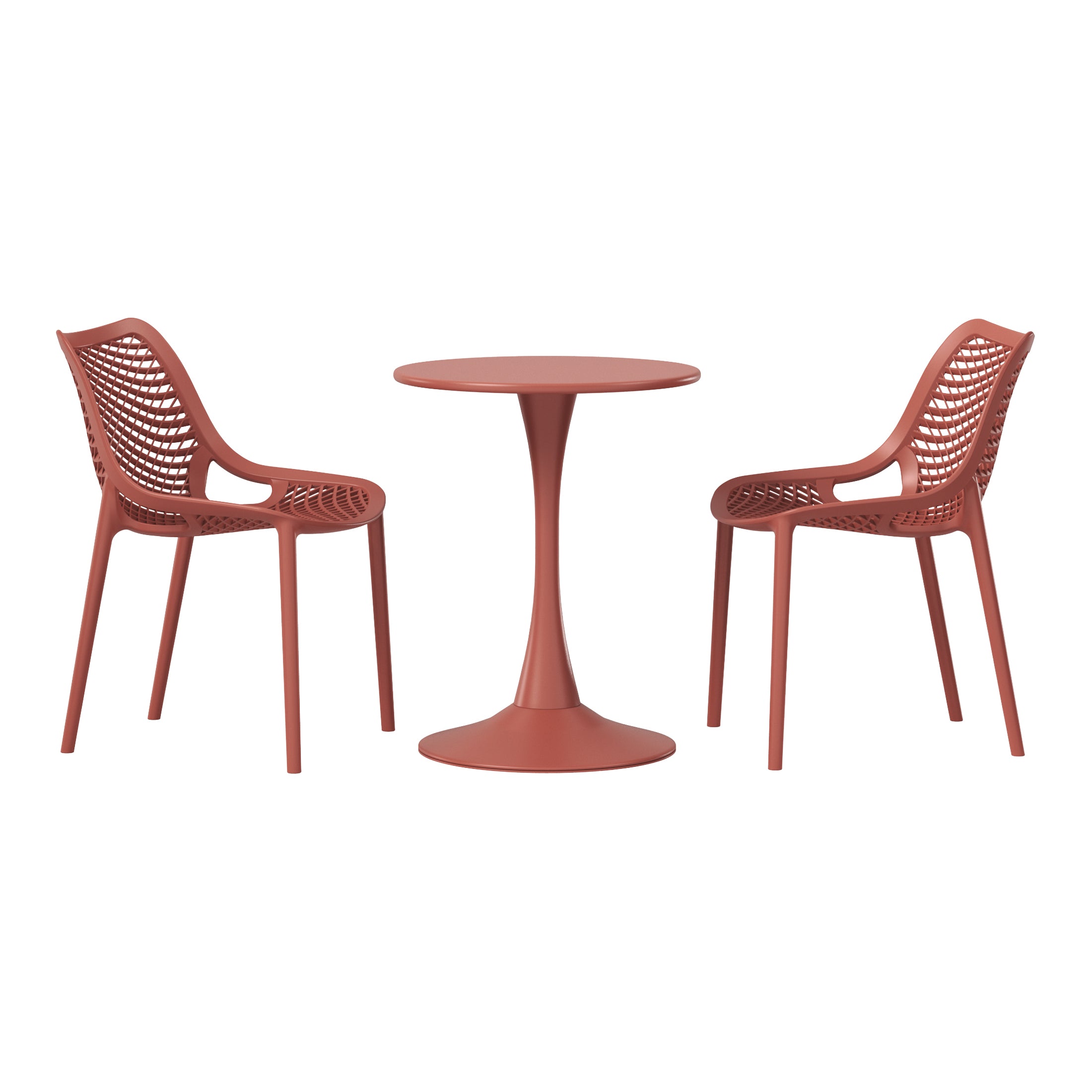 Playa 3-Piece Outdoor Round Metal Dining Table Set And Stackable Resin Patio Dining Side Chairs