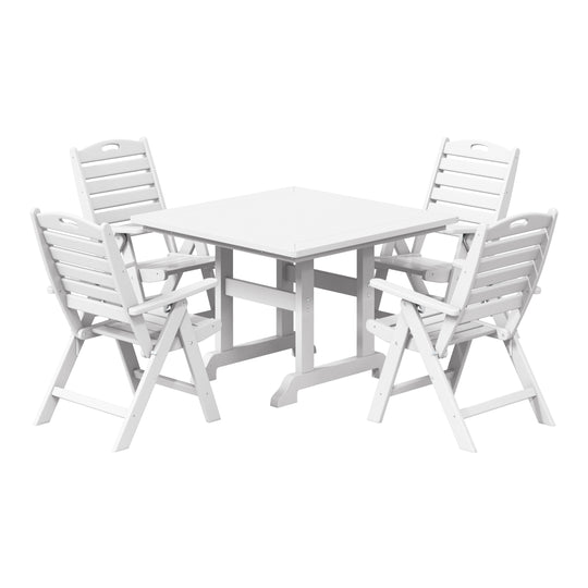 Malibu 5-Piece HDPE Square Patio Dining Table Set with Foldable Chairs