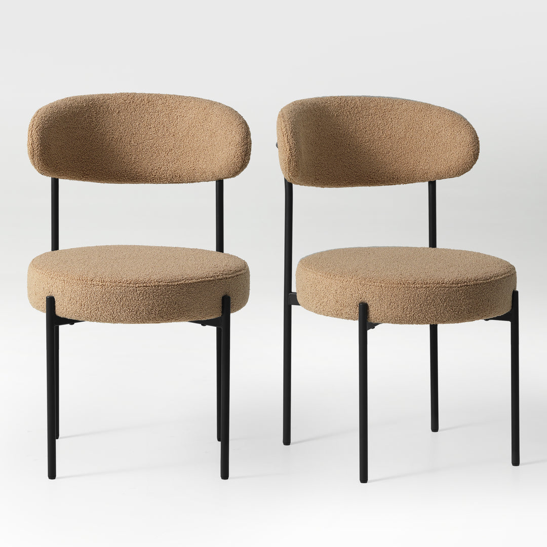 Alexandria Mid-Century Modern Upholstered Sherpa Round Dining Chairs (Set of 2)