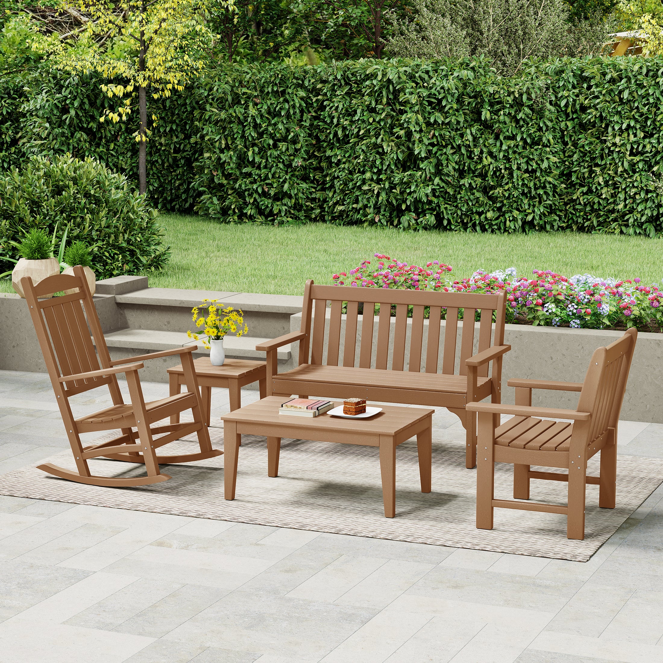 Malibu 5-Piece HDPE Outdoor Patio Furniture Couch and Rocking Chair Set