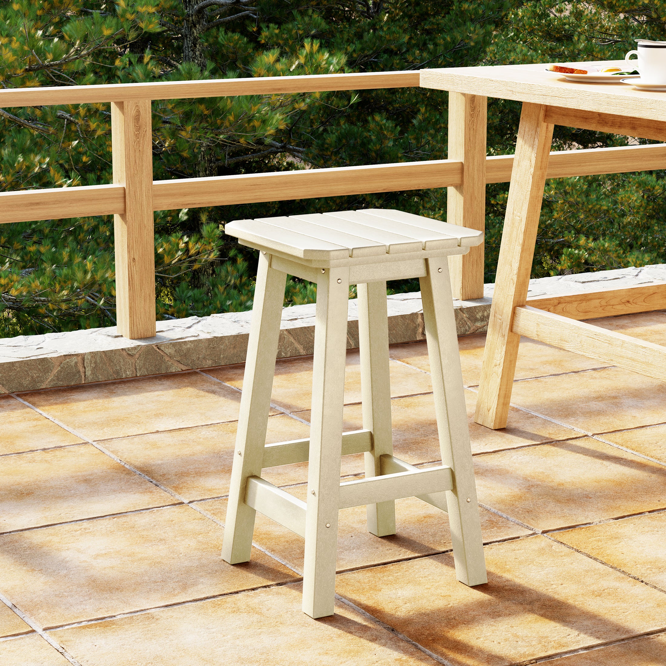 Malibu 24" HDPE Outdoor Patio Counter High Backless Square Bar Stool
