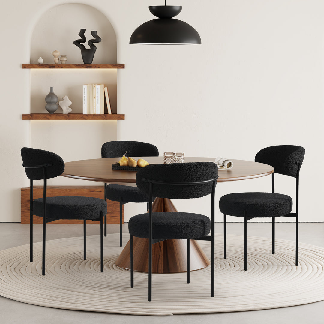 Alexandria Mid-Century Modern Upholstered Sherpa Round Dining Chairs (Set of 4)