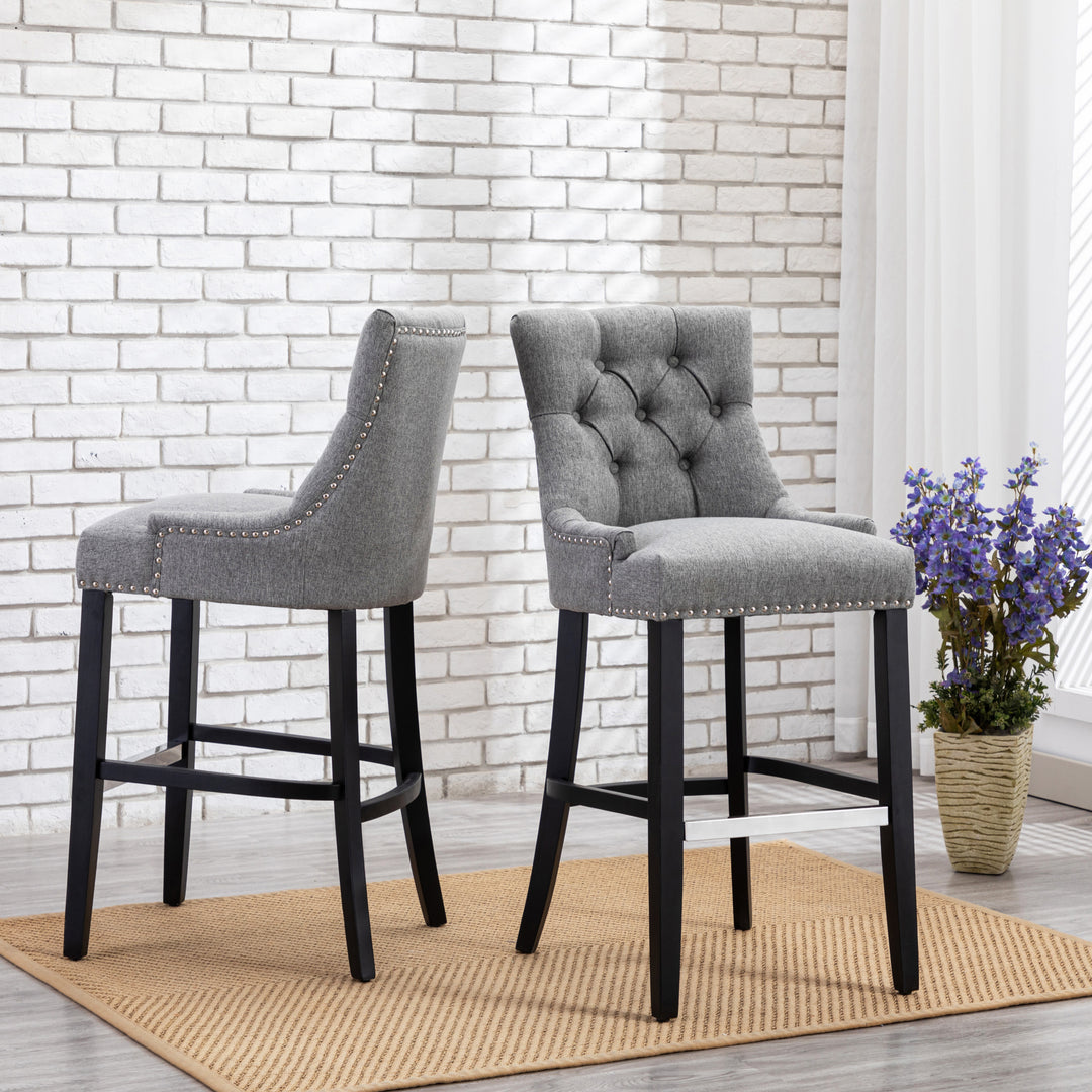 Hayes 29" Upholstered Tufted Wood Bar Stool (Set of 2), Black