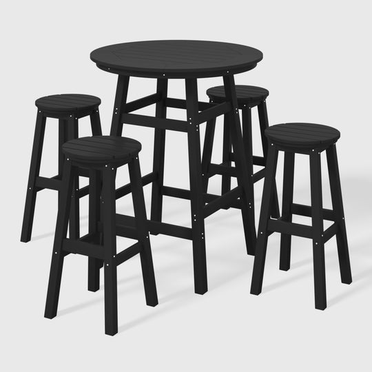 Malibu 5-Piece HDPE Outdoor Patio Dining Bar Bistro Table Set with Bar Stools