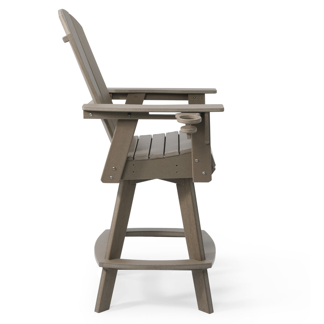 Malibu Outdoor HDPE Swivel Adirondack Bar Height Chair With Cup Holder