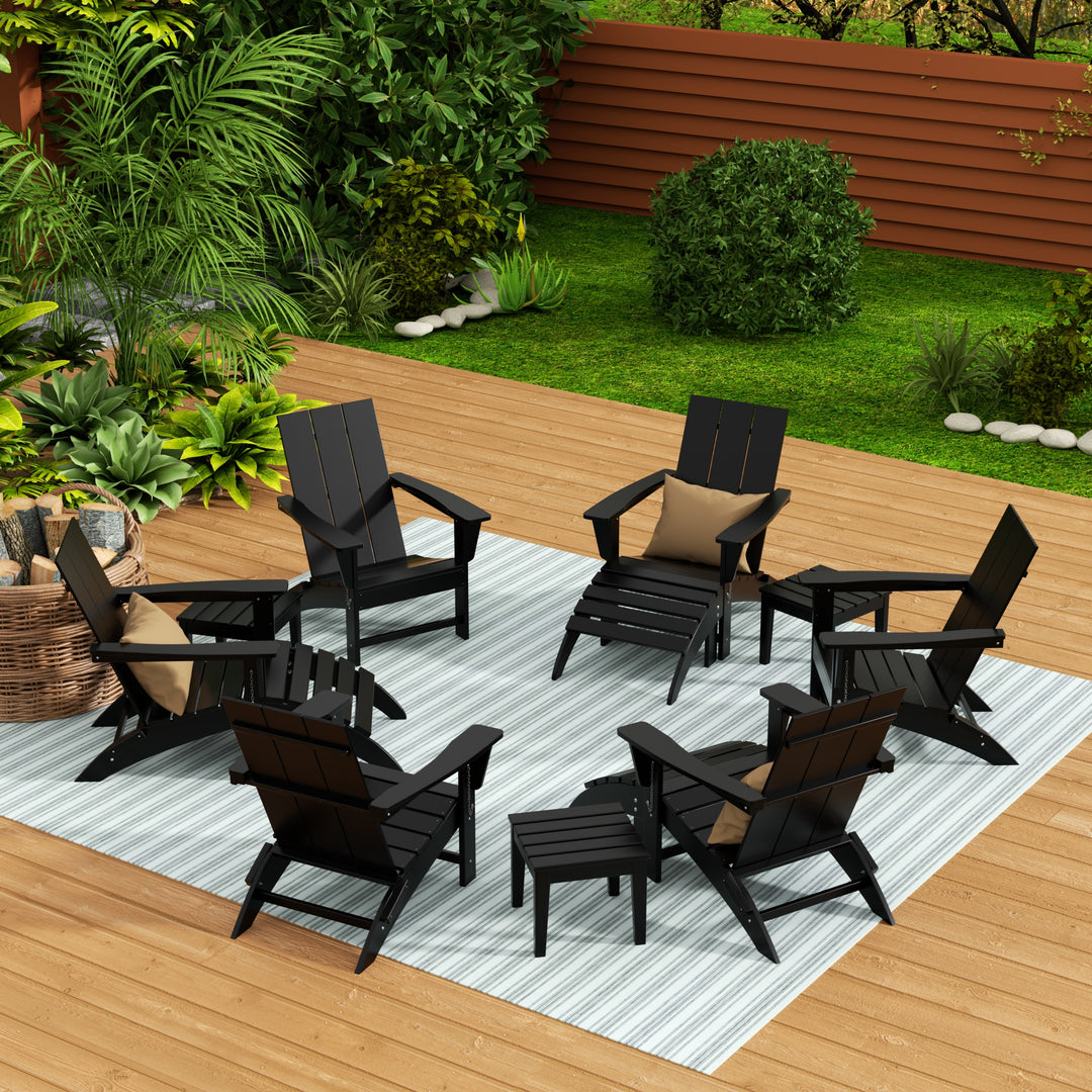 Ashore 12-Piece Modern Poly Folding Adirondack Chair with Ottoman and Side Table