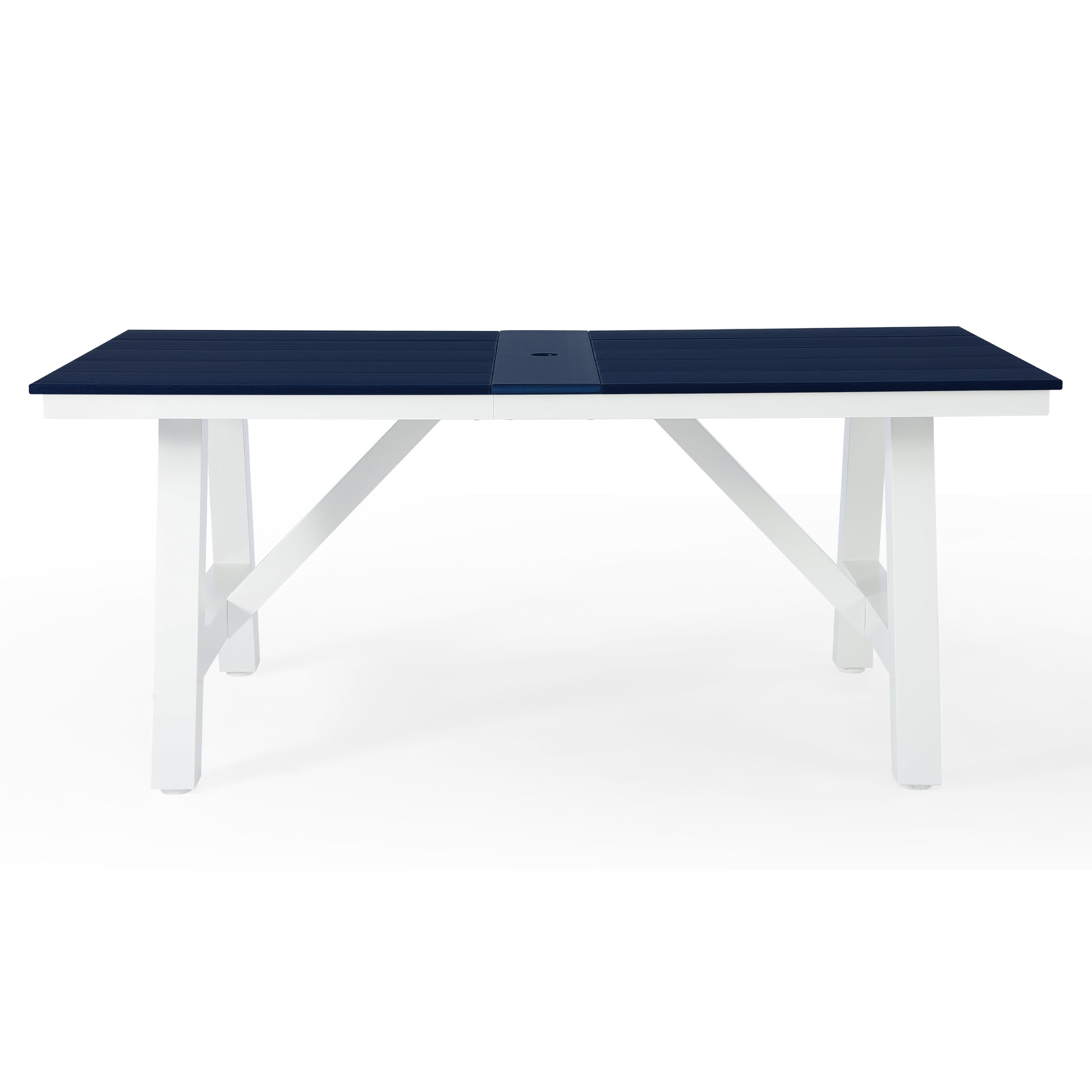 Cape May 72" HDPE Rectangle Outdoor Patio Dining Table With Umbrella Hole and Metal Frame