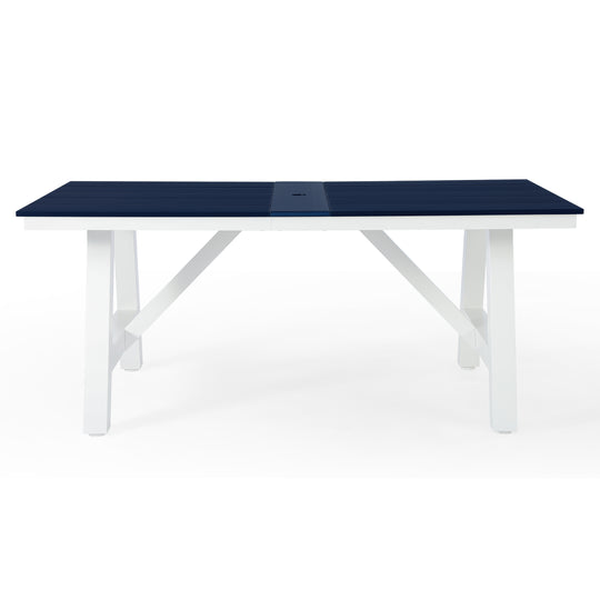 Cape May 72" HDPE Rectangle Outdoor Patio Dining Table With Umbrella Hole and Metal Frame