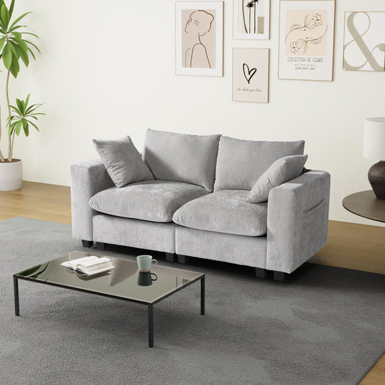 Augusta 70" Modular Chenille Loveseat Sofa With USB/Type-C Ports and Side Pockets
