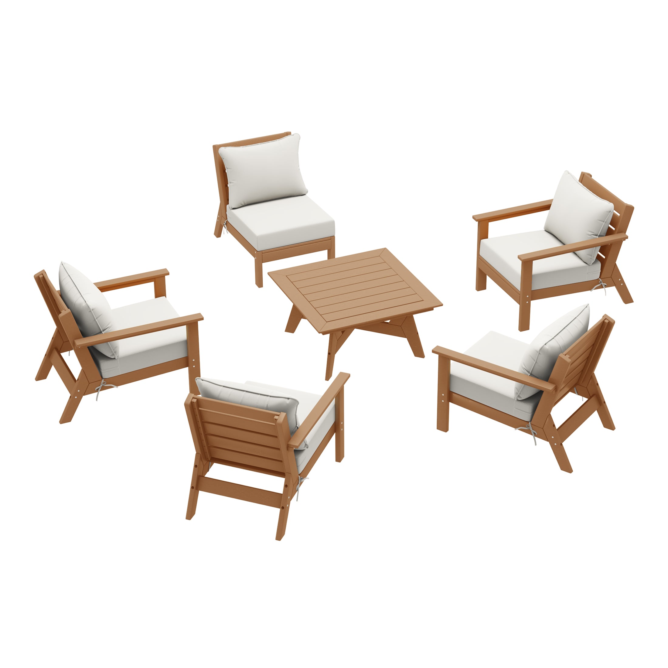 Avalon Outdoor 6-Piece Modular Sectional Patio Furniture Sofa Set in Teak Color Frame