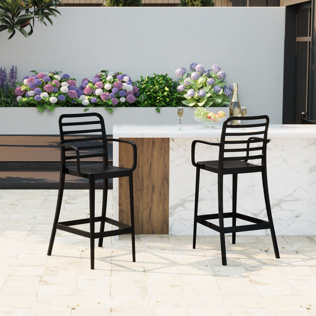 Playa 29.5" Outdoor Polypropylene Plastic Patio Bar Height Stools (Set of 2)