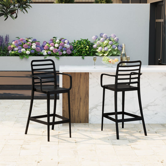 Playa 29.5" Outdoor Polypropylene Plastic Patio Bar Height Stools (Set of 2)
