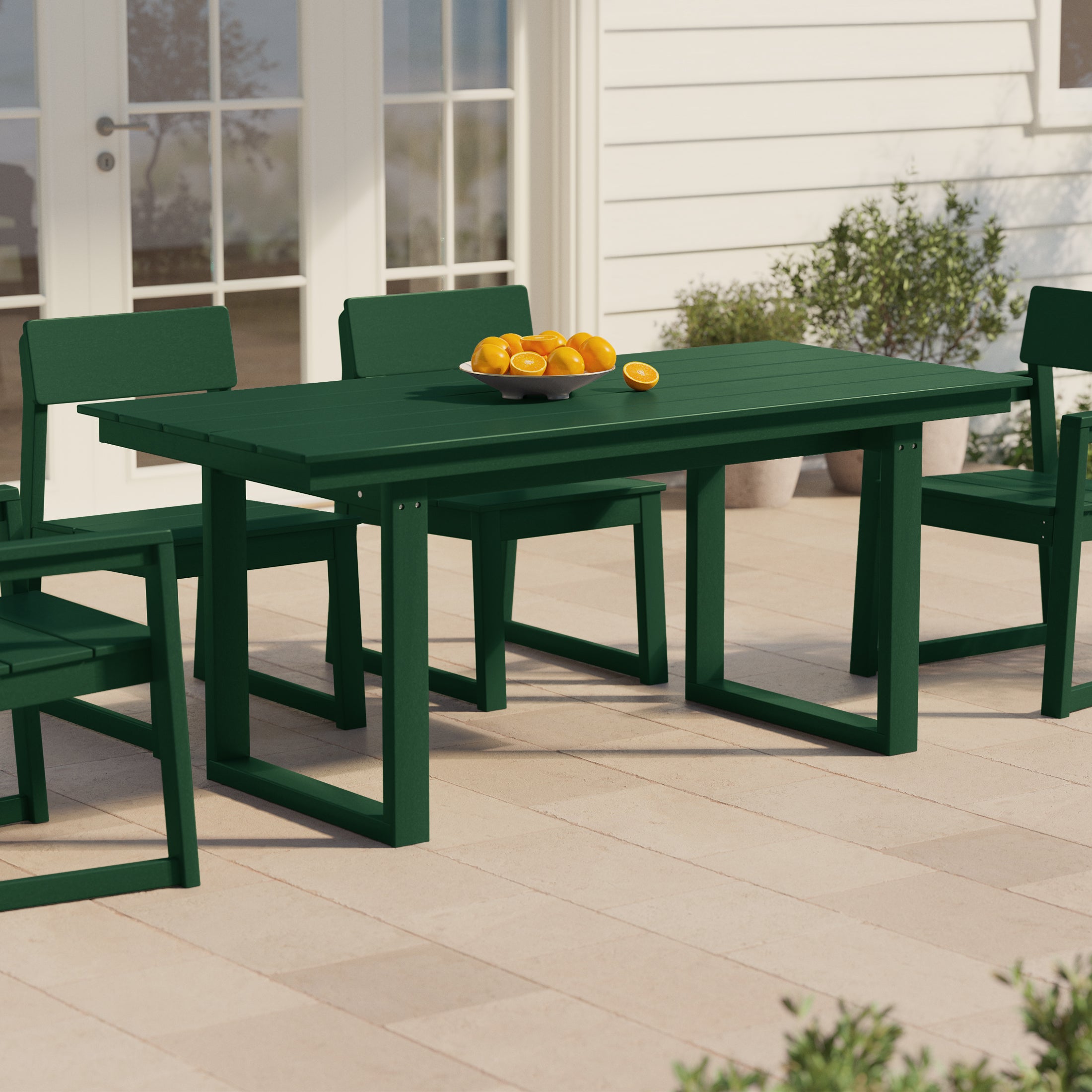 Paloma 68" Outdoor HDPE Modern Rectangular Patio Dining Table With Umbrella Hole