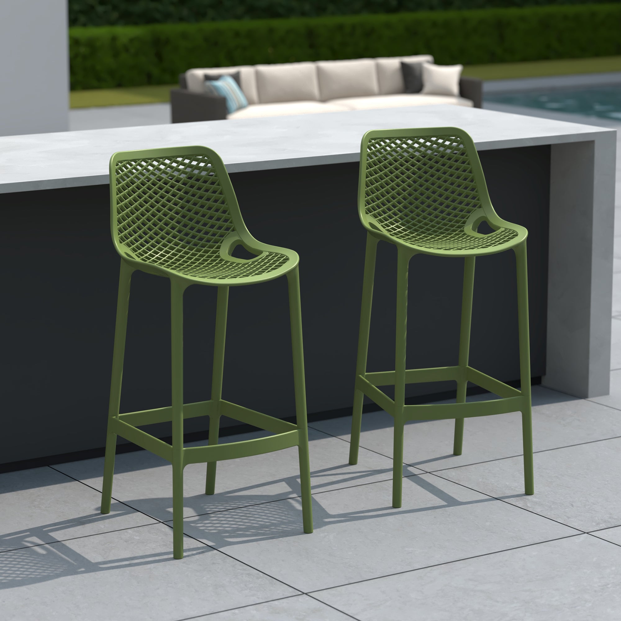 Playa 41.75" Outdoor Modern Polypropylene Plastic Patio Bar Height Stools (Set of 2)