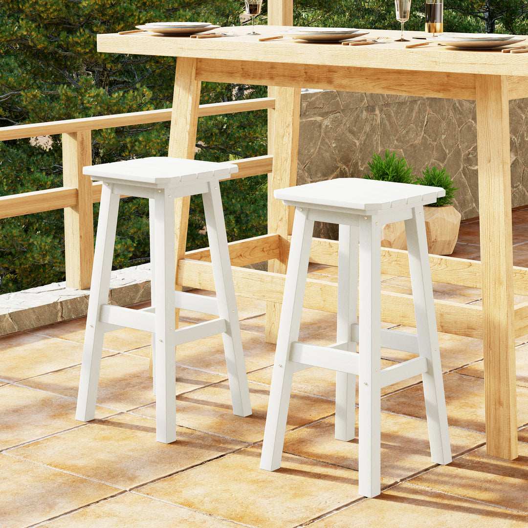 Malibu 29" HDPE Outdoor Patio Square Bar Height Bar Stool (Set of 2)