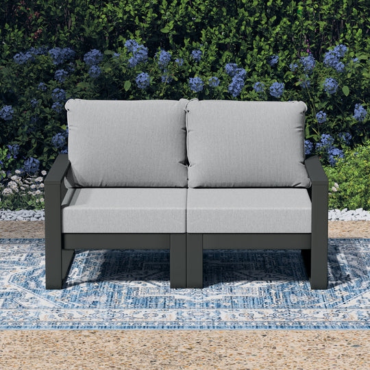 Montara Outdoor HDPE All-Weather Modern Patio Loveseat with Waterproof Cushions