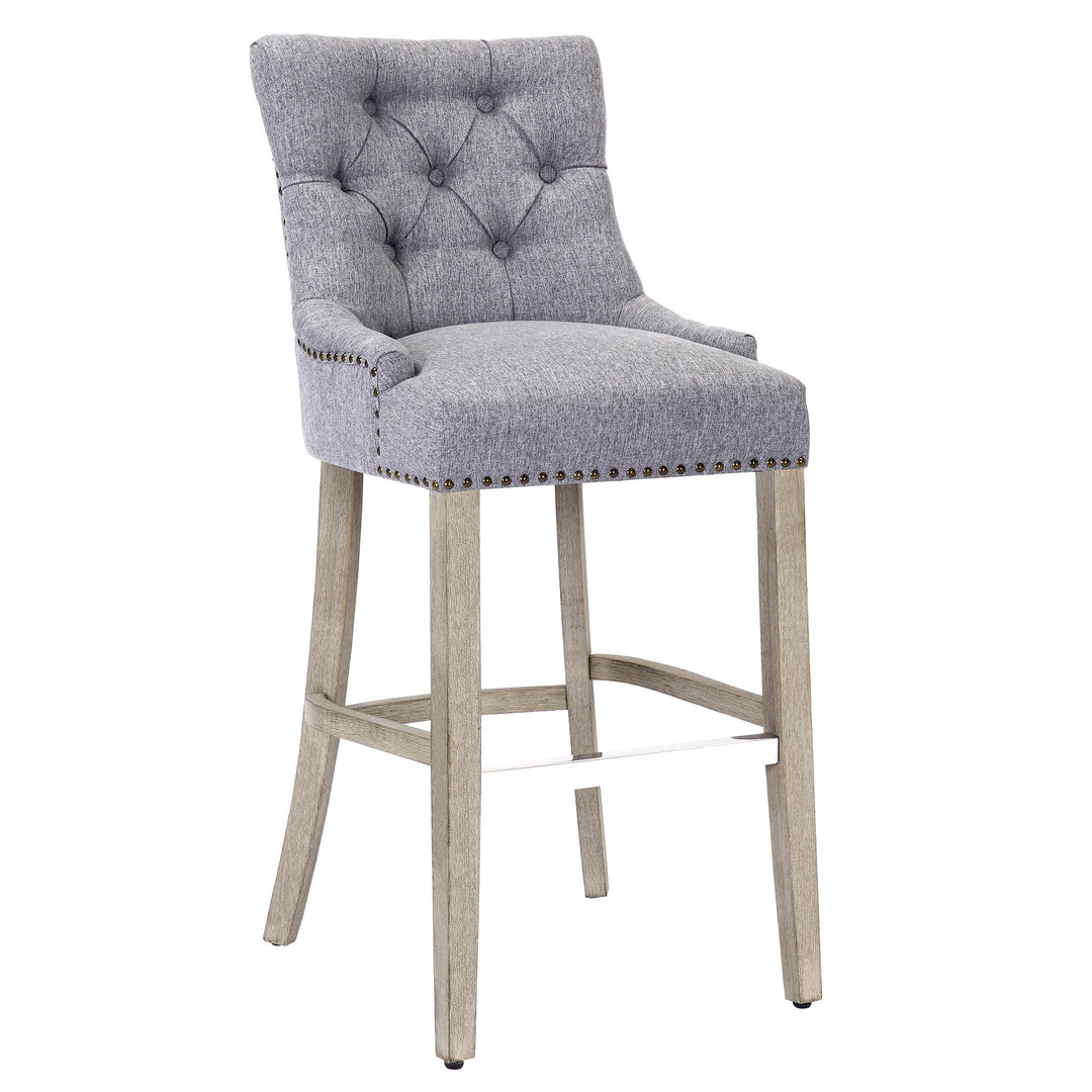 Hayes 29" Upholstered Tufted Wood Bar Stool, Antique Gray