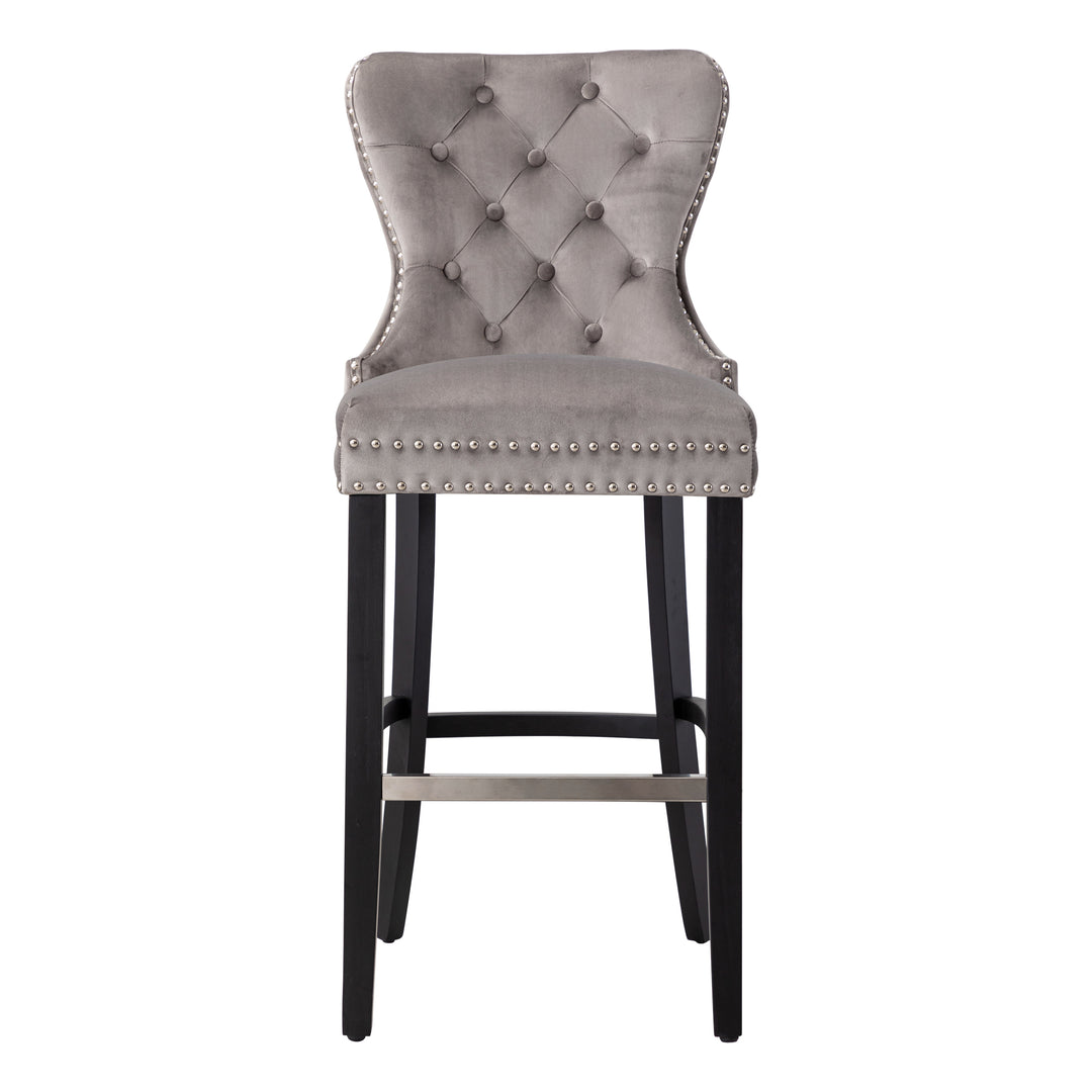 Wordford 29" Tufted Velvet Bar Stool, Black