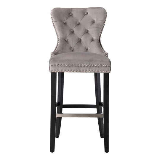 Wordford 29" Tufted Velvet Bar Stool, Black