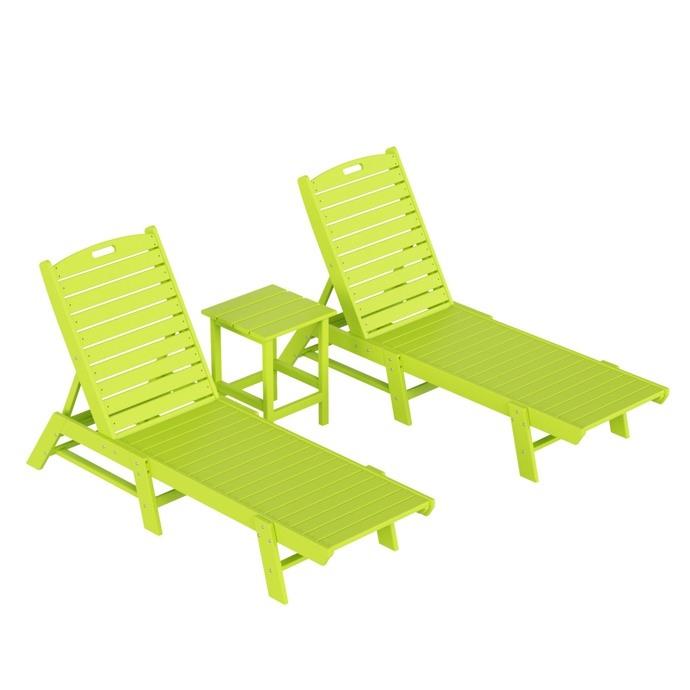 Malibu 3-Piece Poly Reclining Outdoor Patio Chaise Lounge Chair with Side Table Set