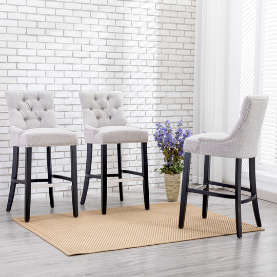 Hayes 29" Upholstered Tufted Wood Bar Stool (Set of 3), Black