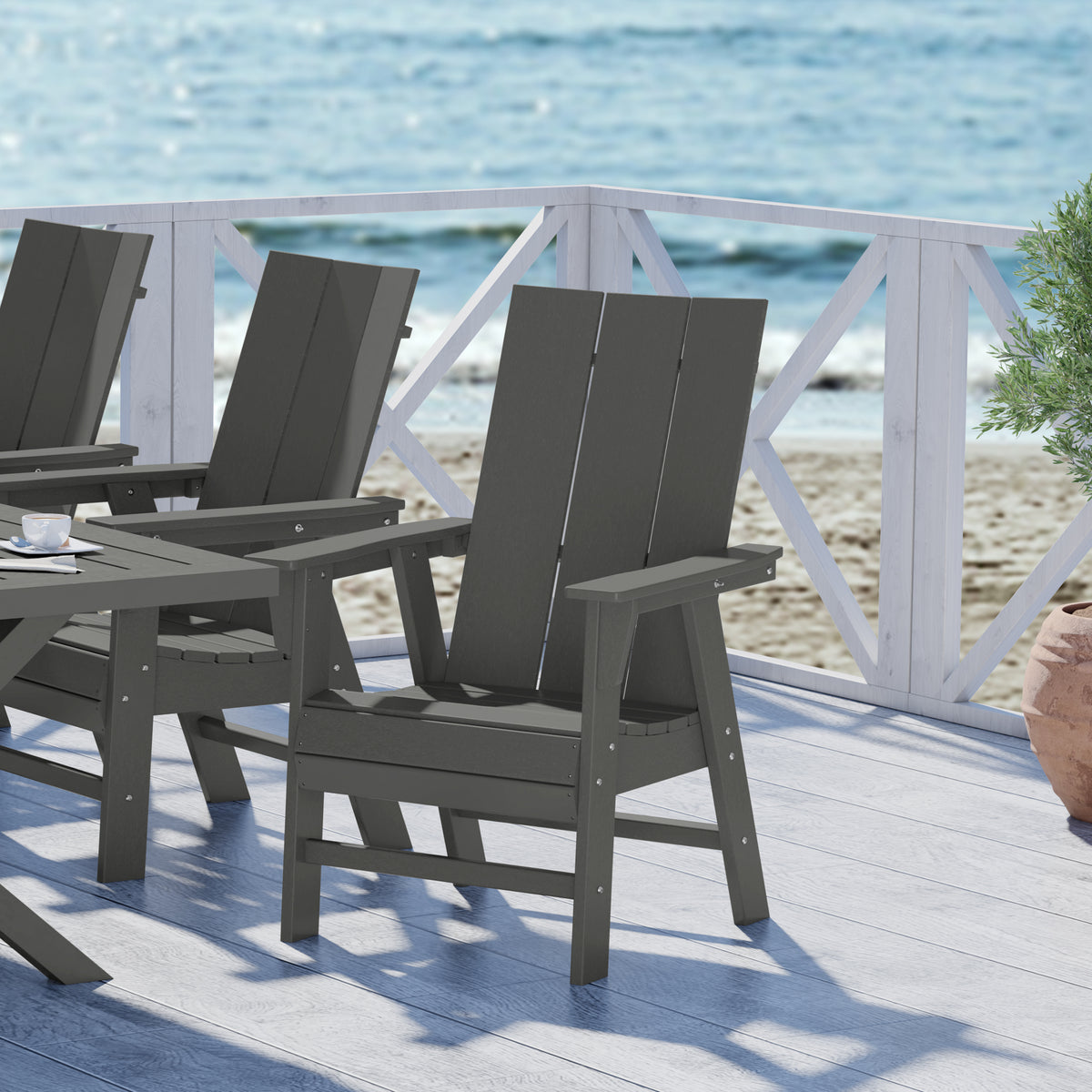 Ashore modern Adirondack dining chair in Gray styled outdoors