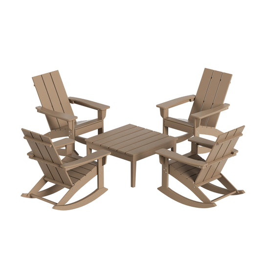 Ashore WestinTrends 5-Piece Set Modern Plastic Outdoor Rocking Chairs with Square Side Table