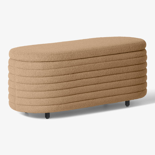Alexandria 42" Wide Mid-Century Modern Upholstered Teddy Sherpa Tufted Oval Storage Ottoman Bench