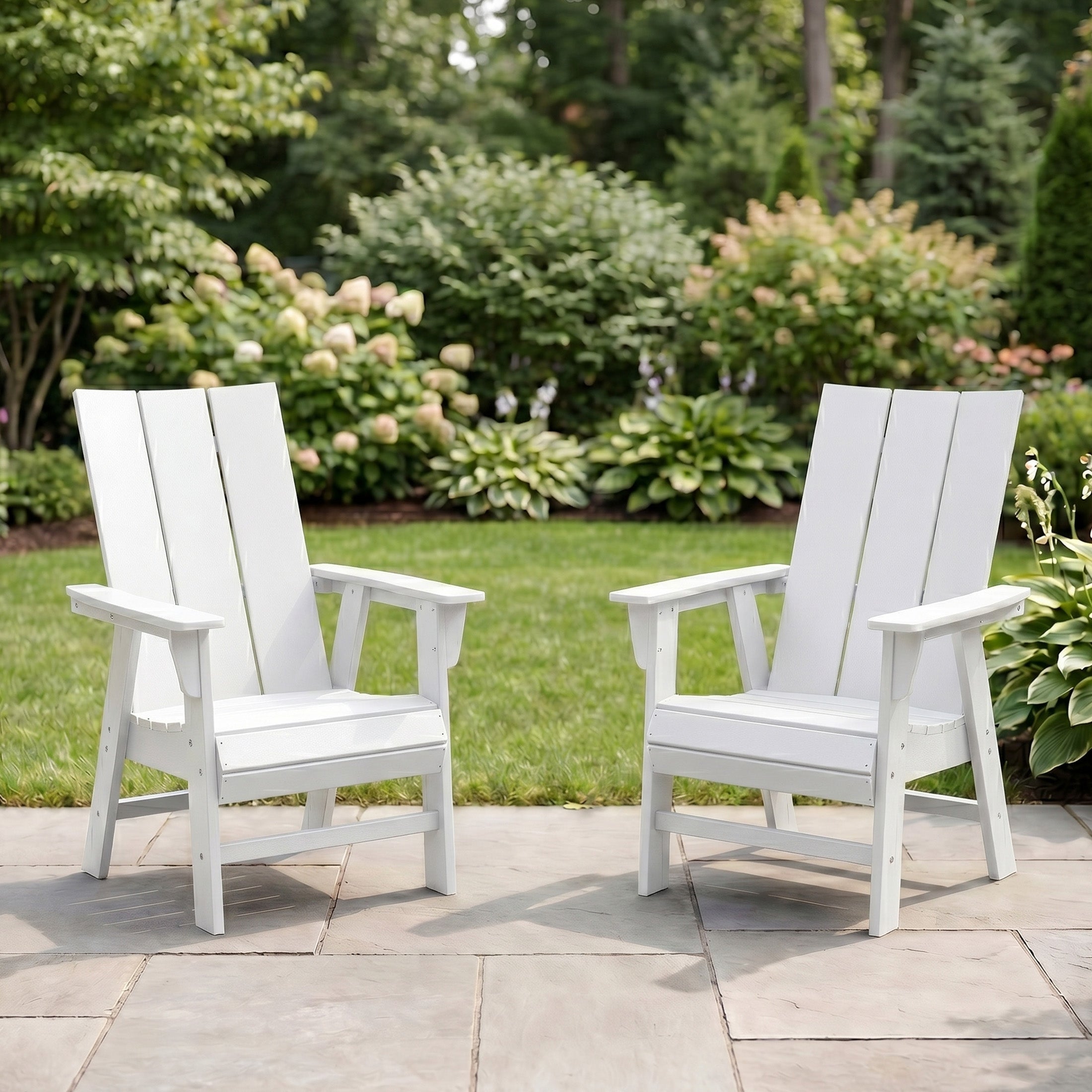 Ashore Outdoor Patio HDPE Plastic Modern Adirondack Dining Chairs (Set of 2)