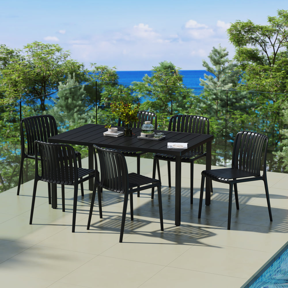 Playa 7-Piece Outdoor Patio Dining Table Set With Stackable Patio Chairs