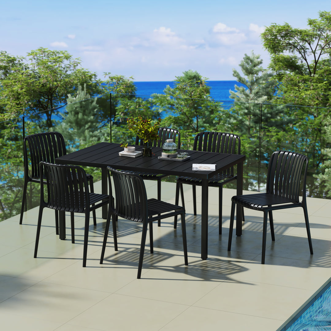 Playa 7-Piece Outdoor Patio Dining Table Set With Stackable Patio Chairs